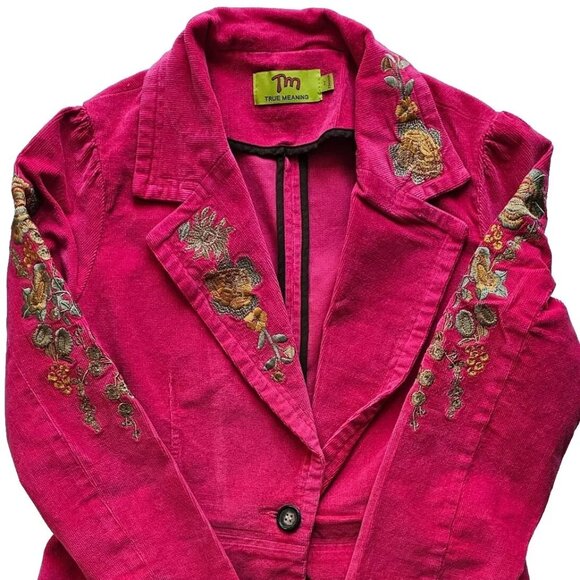TM True Meaning Womens Jacket, Blazer Coat Corduroy, Embroidered Jacket, Medium - Picture 2 of 16